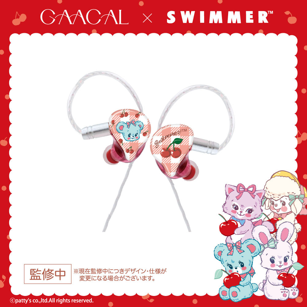 GAACAL×SWIMMER 着せ替え有線イヤホン 【レッド】ギンガムチェリー