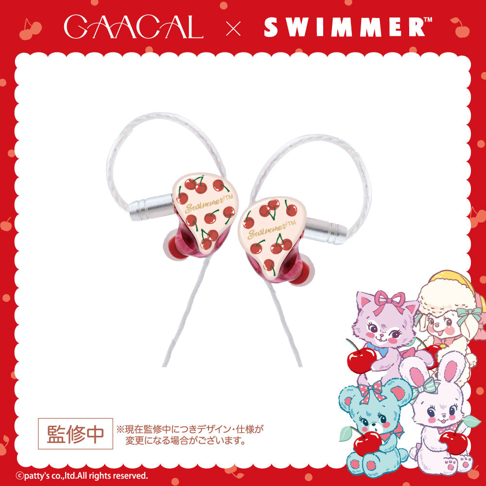 GAACAL×SWIMMER 着せ替え有線イヤホン 【レッド】ギンガムチェリー